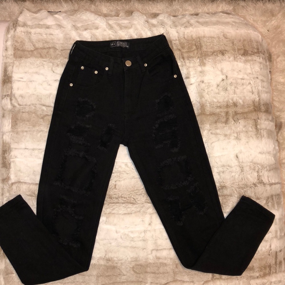 High waisted, ripped jeans